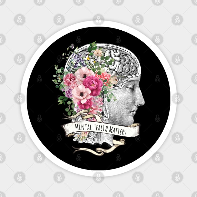 Brain Floral, Mental Health Matters 2 Magnet by Collagedream